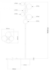Lampa podłogowa Globo RIHA 56135-6S czarna/mosiądz mat, szkło bursztynowe, 6xG9 LED 155 cm z wyłącznikiem nożnym
