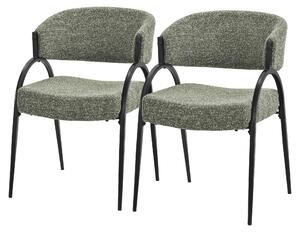 Zestaw 2 krzeseł do jadalni ML-Design, tapicerowane krzesła kuchenne z tkaniny, krzesła do jadalni z podłokietnikami, tapicerowane krzesła do salonu, kuchni i jadalni, kolor zielony