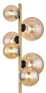 Lampa podłogowa Globo RIHA 56135-6S czarna/mosiądz mat, szkło bursztynowe, 6xG9 LED 155 cm z wyłącznikiem nożnym