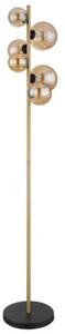 Lampa podłogowa Globo RIHA 56135-6S czarna/mosiądz mat, szkło bursztynowe, 6xG9 LED 155 cm z wyłącznikiem nożnym