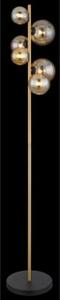 Lampa podłogowa Globo RIHA 56135-6S czarna/mosiądz mat, szkło bursztynowe, 6xG9 LED 155 cm z wyłącznikiem nożnym