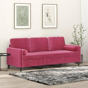 Sofa 3-osobowa z poduszkami, winna czerwieÅ, 180 cm, aksamit