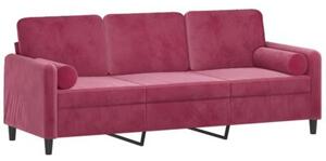 Sofa 3-osobowa z poduszkami, winna czerwieÅ, 180 cm, aksamit