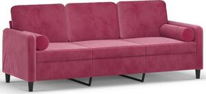 Sofa 3-osobowa z poduszkami, winna czerwieÅ, 180 cm, aksamit