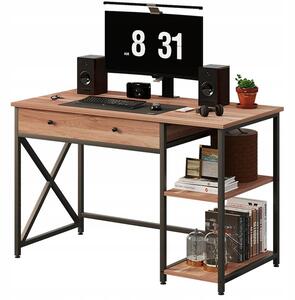 Biurko komputerowe loft industrialne jasny brÄ z z szufladÄ I pÃ³Åkami 120cm