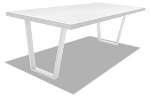 Stół jadalny z drewna i metalu z białymi trapezowymi nogami - 220x100 cm