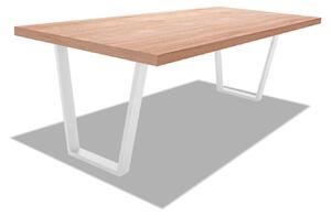 Stół jadalny z drewna i metalu z białymi trapezowymi nogami - 220x100 cm