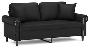 Sofa 2-osobowa z poduszkami, czarna, 140 cm, sztuczna skÃ³ra