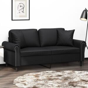 Sofa 2-osobowa z poduszkami, czarna, 140 cm, sztuczna skÃ³ra