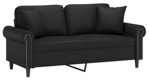 Sofa 2-osobowa z poduszkami, czarna, 140 cm, sztuczna skÃ³ra