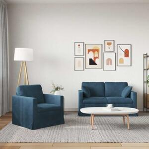 Modularna sofa aksamitna w kolorze niebieskim z czarnymi akcentami