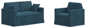 Modularna sofa aksamitna w kolorze niebieskim z czarnymi akcentami