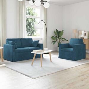Modularna sofa aksamitna w kolorze niebieskim z czarnymi akcentami