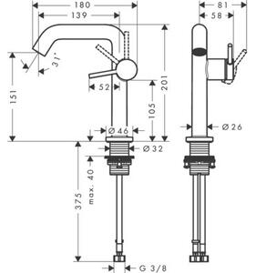 Bateria umywalkowa HANSGROHE Tecturis S 150 Fine CoolStart Ecosmart+ 73341140 Brąz szczotkowany