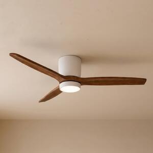 Wentylator sufitowy LED Lucande Faipari, ciemne drewno, DC, 132 cm Faipari, biały / opal, salon / jadalnia, drewno, nowoczesny