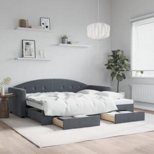 Sofa rozsuwana z szufladami, ciemnoszara, 90x190 cm, aksamit