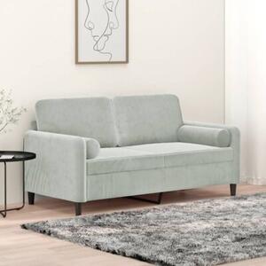 Sofa 2-osobowa z poduszkami, jasnoszara, 140 cm, aksamit