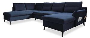Ciemnoniebieska aksamitna rozkładana sofa w kształcie litery "U" Miuform Stylish Stan, lewostronna