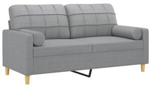 Sofa 2-osobowa z poduszkami, jasnoszara, 140 cm, tkanina
