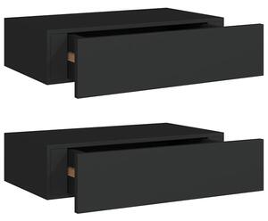 Półki ścienne z szufladą, 2 szt., czarne, 40x23,5x10 cm, mdf