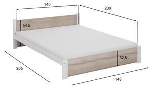 Łóżko IKAROS 140 x 200 cm, białe/dąb sonoma Stelaż: Ze stelażem listwowym rolowanym, Materac: Bez materaca