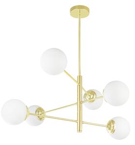 ŻYRANDOL LAMPA SUFITOWA WISZĄCA NOWOCZESNA ZŁOTO KLASYCZNE BIAŁE KULE FINO 6 LED