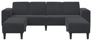 Nowoczesna sofa do salonu z poduszkami i ottomanem, czarna, 4 miejsca