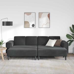 Nowoczesna sofa do salonu z poduszkami i ottomanem, czarna, 4 miejsca
