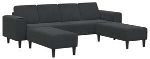 Nowoczesna sofa do salonu z poduszkami i ottomanem, czarna, 4 miejsca
