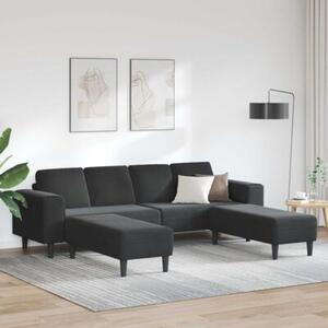 Nowoczesna sofa do salonu z poduszkami i ottomanem, czarna, 4 miejsca