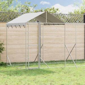 Kojec dla psa, z dachem, srebrny, 14x2x2,5m, stal galwanizowana
