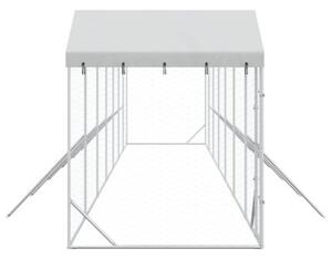 Kojec dla psa, z dachem, srebrny, 14x2x2,5m, stal galwanizowana