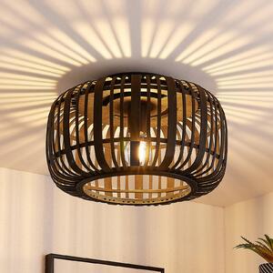 Lampa sufitowa Lindby Canyana, czarna, rattan, Ø 40 cm