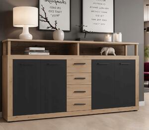 Duża komoda do salonu w stylu loft Blago 190 cm, dąb artisan/czarny