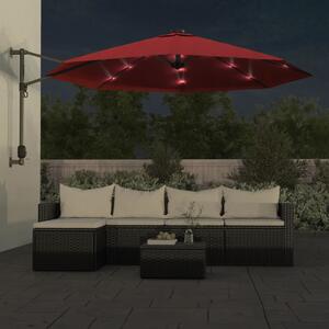 Ścienny parasol ogrodowy z LED, czerwony, 290 cm