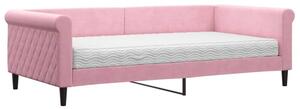 Sofa z materacem do spania, różowa, 100x200 cm, aksamit
