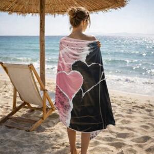 Ręcznik Plażowy Kąpielowy Szybkoschnący Na Basen 70x140cm Mikrofibra Serce
