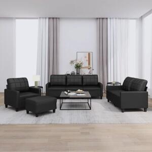 Sofa 4-osobowa z poduszkami, czarna, sztuczna skÃ³ra
