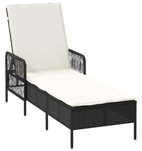 Leżak czarny i kremowo-biały 55 x 200 x 92 cm polirattan
