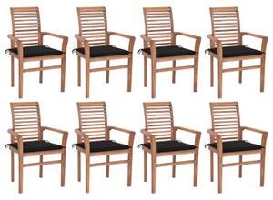 Krzesła stołowe z czarnymi poduszkami, 8 szt., drewno tekowe