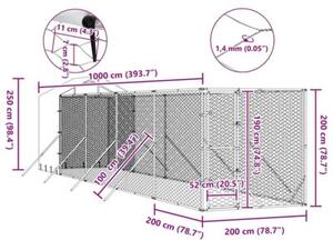 Kojec dla psa, z dachem, srebrny, 2x10x2,5m, stal galwanizowana