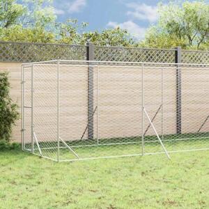 Kojec dla psa, z dachem, srebrny, 2x10x2,5m, stal galwanizowana