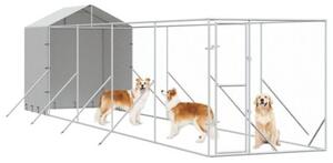 Kojec dla psa, z dachem, srebrny, 2x10x2,5m, stal galwanizowana
