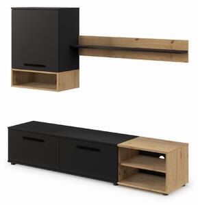 Meblościanka BETA czarny mat/ dąb artisan