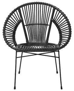 Krzesło do jadalni czarne boho rattanowe metalowe nogi spaghetti Sarita Beliani