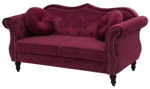 Dwuosobowa sofa welurowa pikowana czerwona z okrągłymi poduszkami Skien Beliani