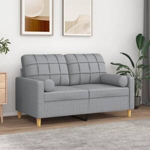 Sofa 2-osobowa z poduszkami, jasnoszara, 120 cm, tkanina