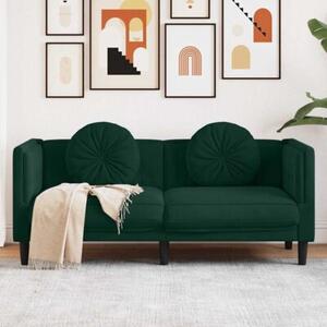 Sofa 2-osobowa z poduszkami, ciemnozielona, aksamit