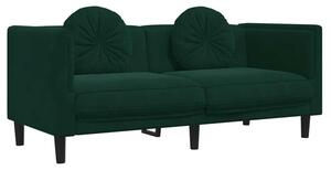 Sofa 2-osobowa z poduszkami, ciemnozielona, aksamit