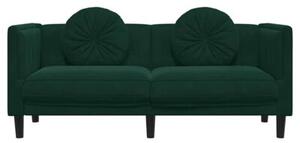 Sofa 2-osobowa z poduszkami, ciemnozielona, aksamit